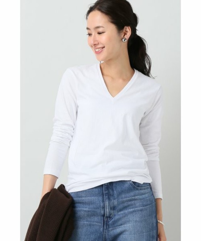 AURALEE SEAMLESS V NECK L/S TEE