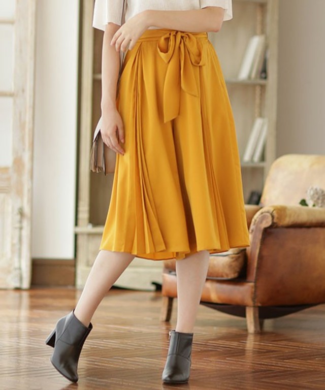 nano・universe 部分プリーツワイドパンツ