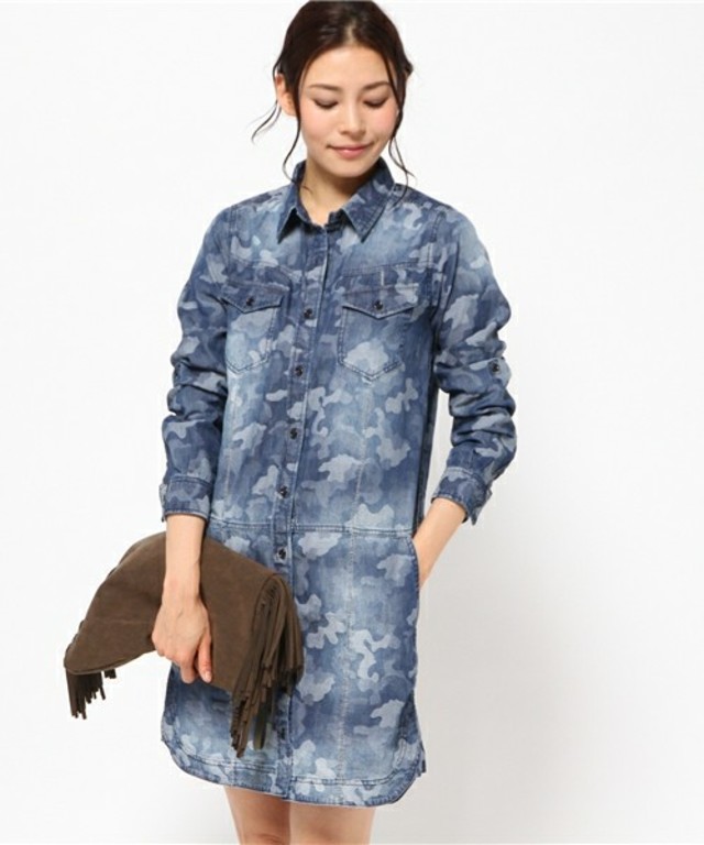 adonis green 迷彩＆グラデーションデニムワンピース