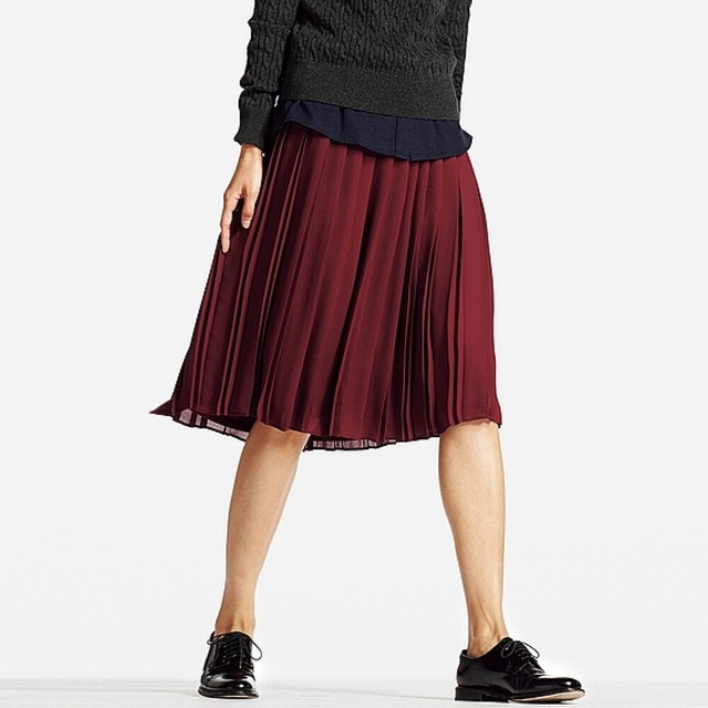 ハイウエストシフォンプリーツミディスカート