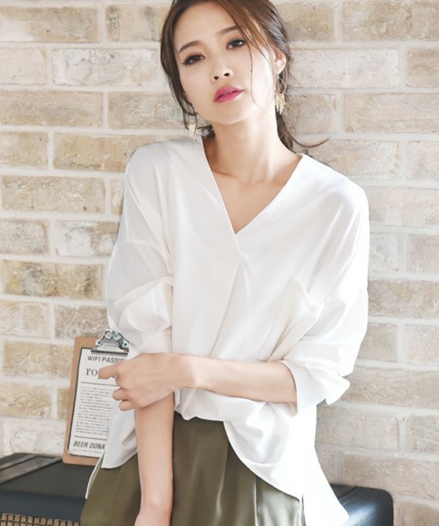 philter 　[贅沢ジョーゼット]ドロップショルダー・スキッパーシャツ