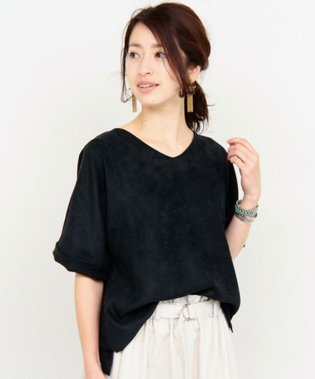 BEAUTY&YOUTH UNITED ARROWS 　スエードタッチロールアップVネックカットソー