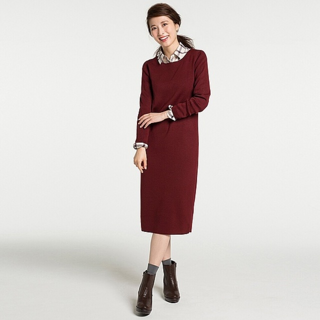 ニットIラインワンピース（9分袖）