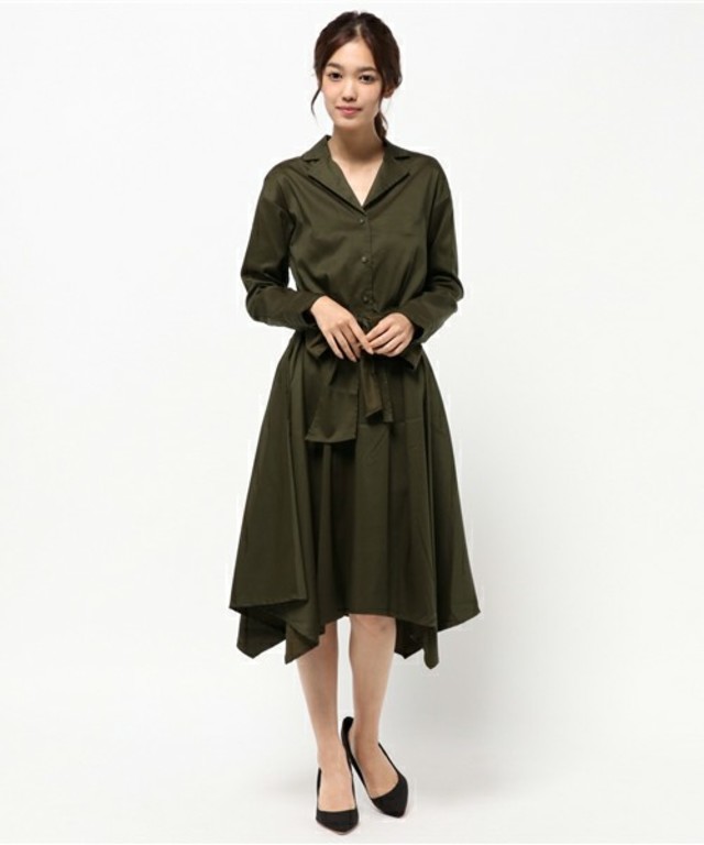 31 Sons de mode　ピーチサテンイレギュラーヘム開襟シャツワンピース