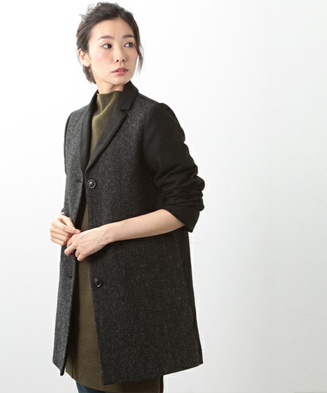 SEVENDAYS=SUNDAY HARRIS TWEEDハリスツイード切替 チェスターコート