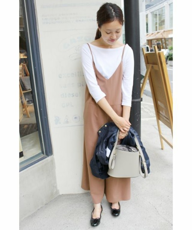 キャミワイドサロペット×七分袖Tシャツセット