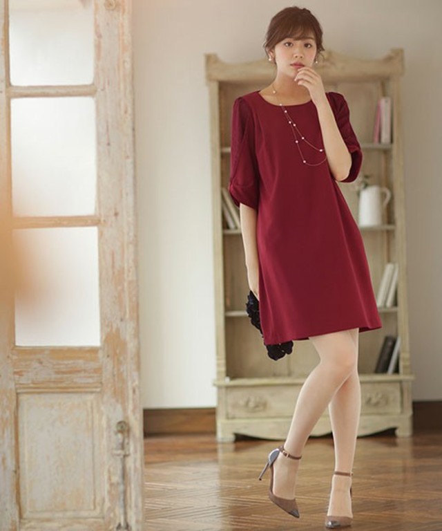 FO タックリボン袖ワンピース