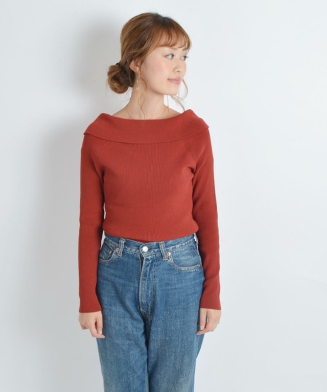 SHIPS for women オフショルダーリブロングスリーブ