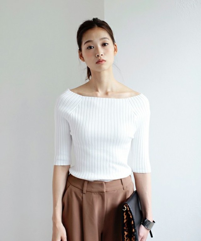 AZUL by moussy リブオフショル5分PO