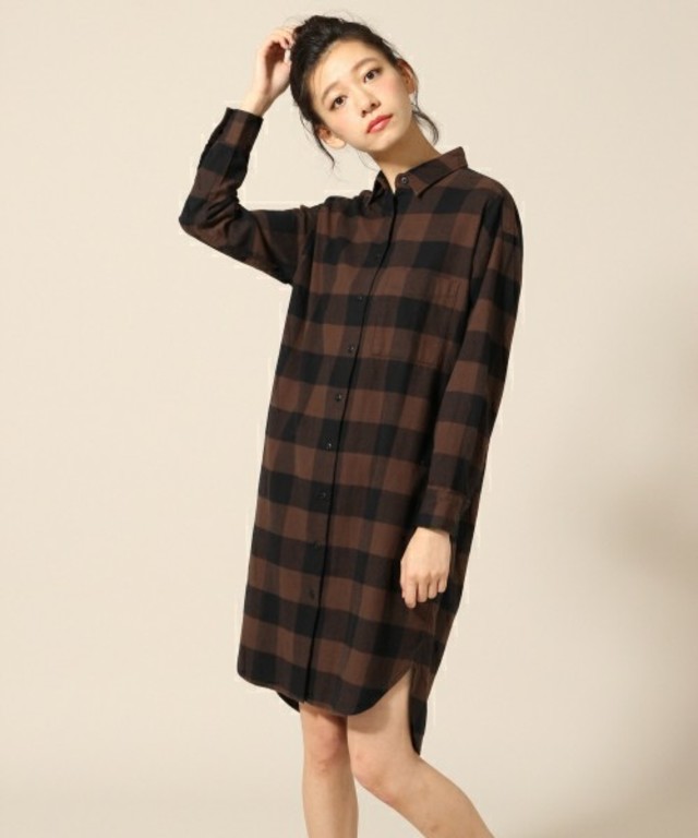 LOWRYS FARM ネルブロックチェックシャツワンピース