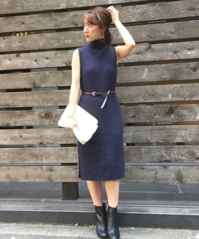 MERCURYDUO ベルト付片畔ニットワンピース