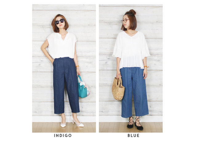 センタープレスデニムワイドパンツ