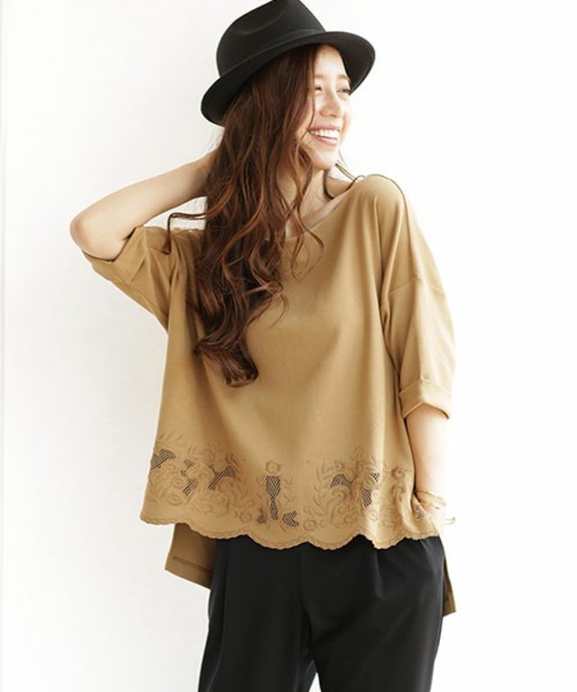 nano・universe 裾レースモチーフプルオーバー