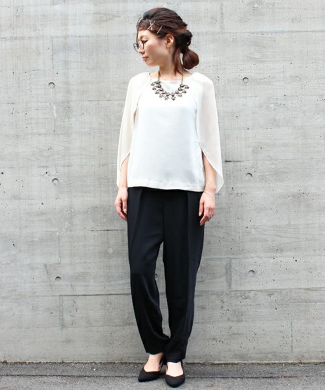スリットスリーブブラウス＆パンツセット