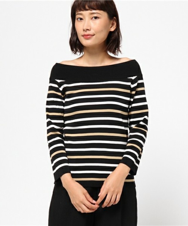 le.coeur blanc ボーダーオフショルダーニット