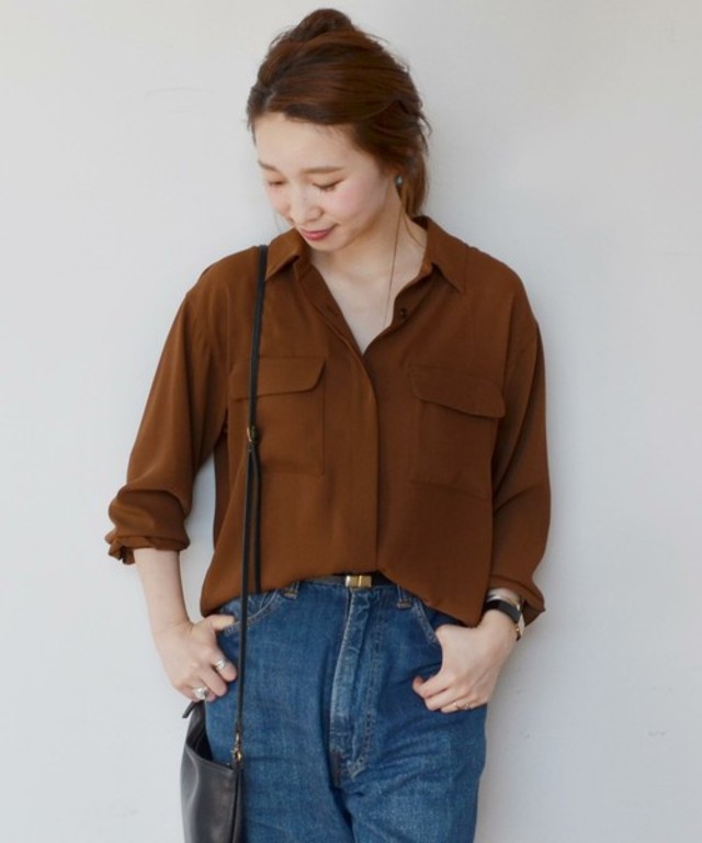 SHIPS for women ダブルポケットバックギャザーブラウス