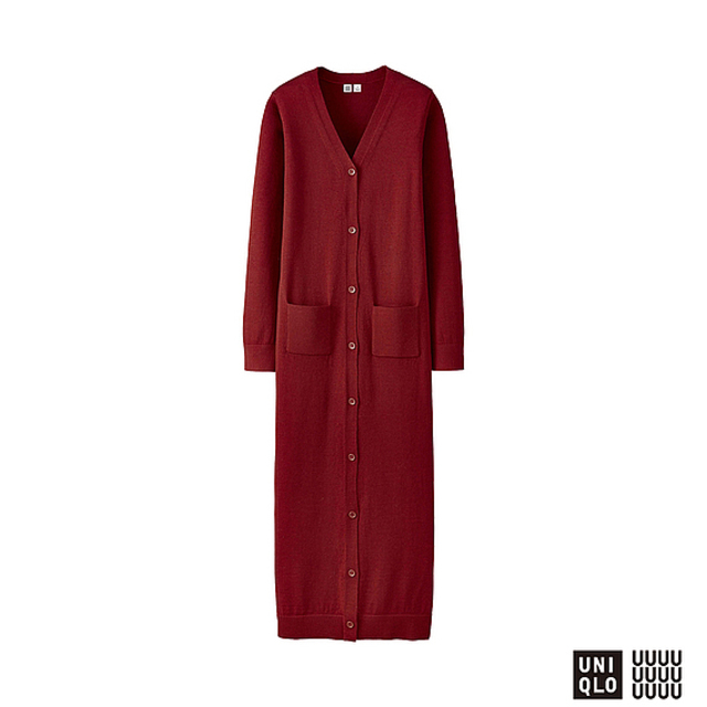 エクストラファインメリノVネックロングカーディガン