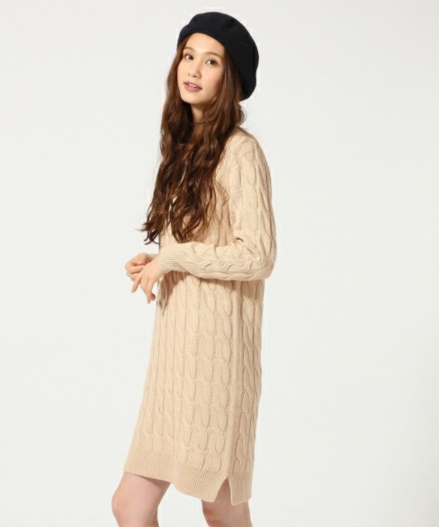 GLOBAL WORK Vネックケーブルニットワンピース