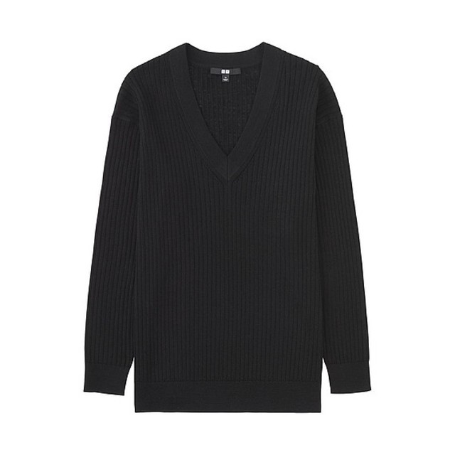 メリノブレンドリブVネックセーター