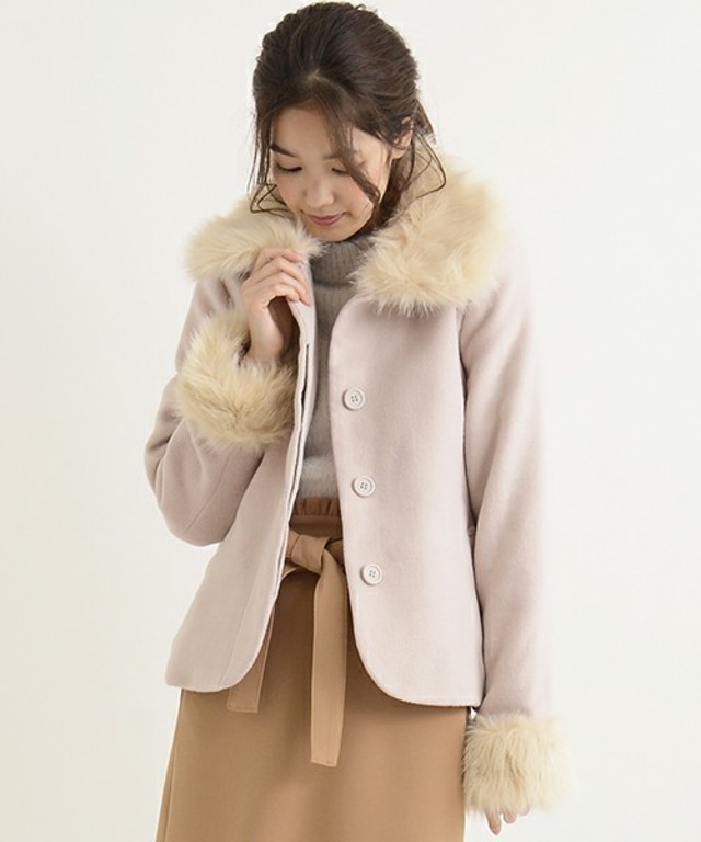 MAJESTIC LEGON ファー付ビジュー釦ジャケット