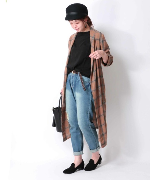 ikka チェックガウンワンピース