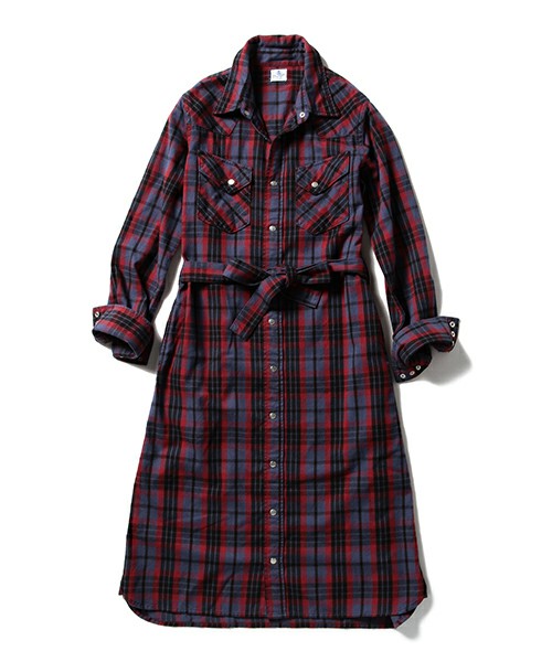 BEAMS LIGHTS Women's WRANGLER / 別注ネルチェック シャツワンピース