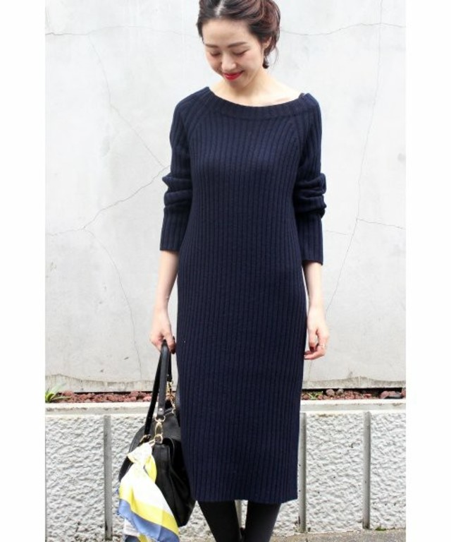 Spick & Span　カシミヤウールワイドリブワンピース