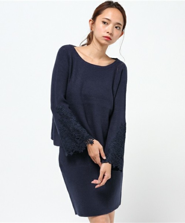 Apuweiser-riche 袖刺繍フレアニット×タイトスカートSET