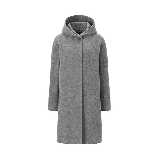 WOMEN ウールブレンドビッグシルエットフーデットコート