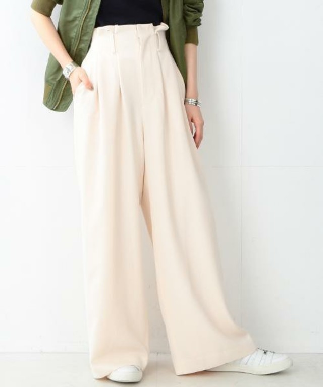 Ray BEAMS　ダブル クロス ハイウエスト タック パンツ