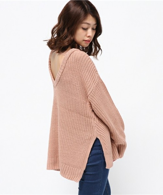 FREE'S MART　バック深Vネックニット