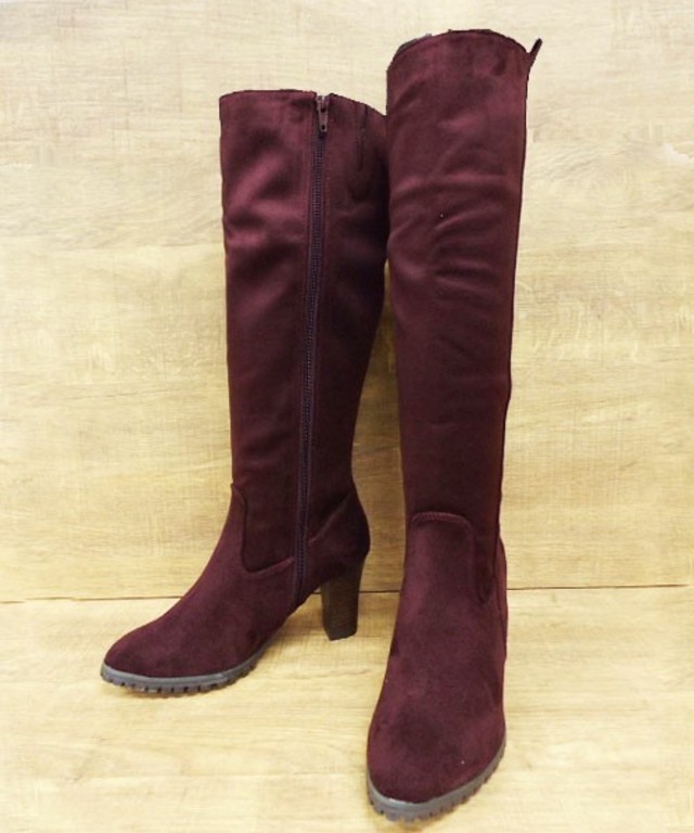 ブロックヒールシンプルロングブーツ