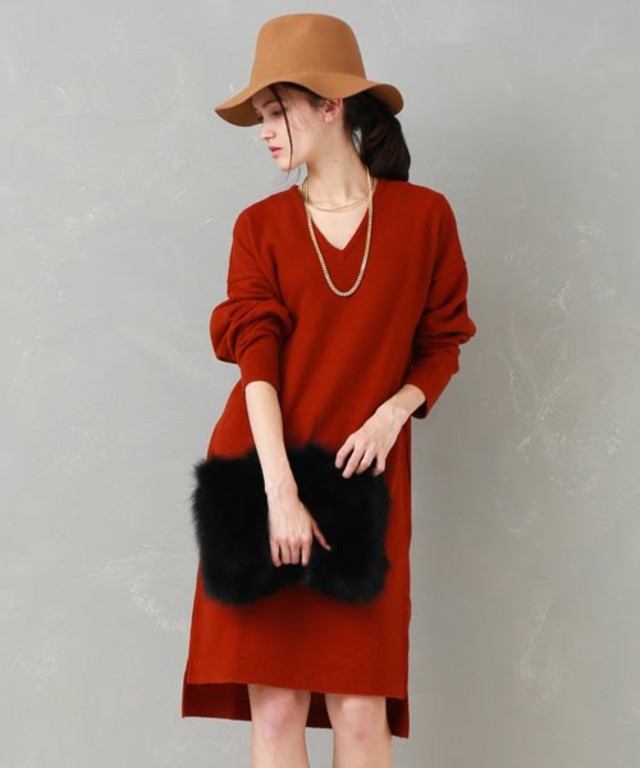 UNITED TOKYO Vネックミルドニットワンピース