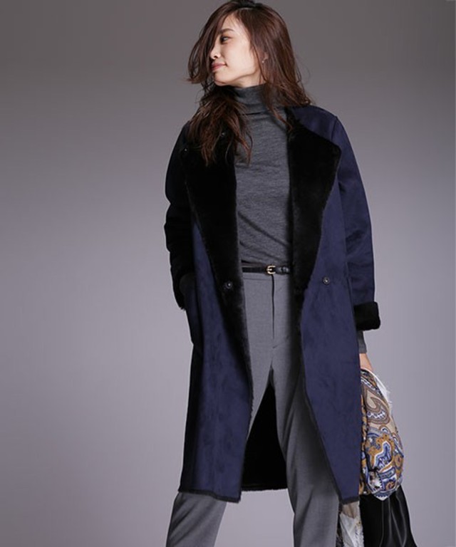 nano・universe フェイクムートンノーカラーコート リバーシブル