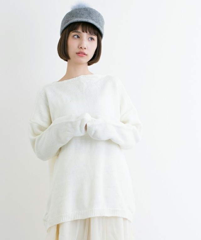 ボートネックルーズニットトップス