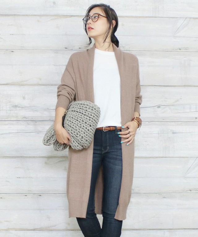 reca やわふわニットロング丈ガウンコーディガン