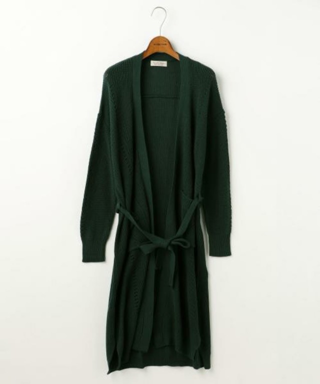 畦編みニットロングカーディガン