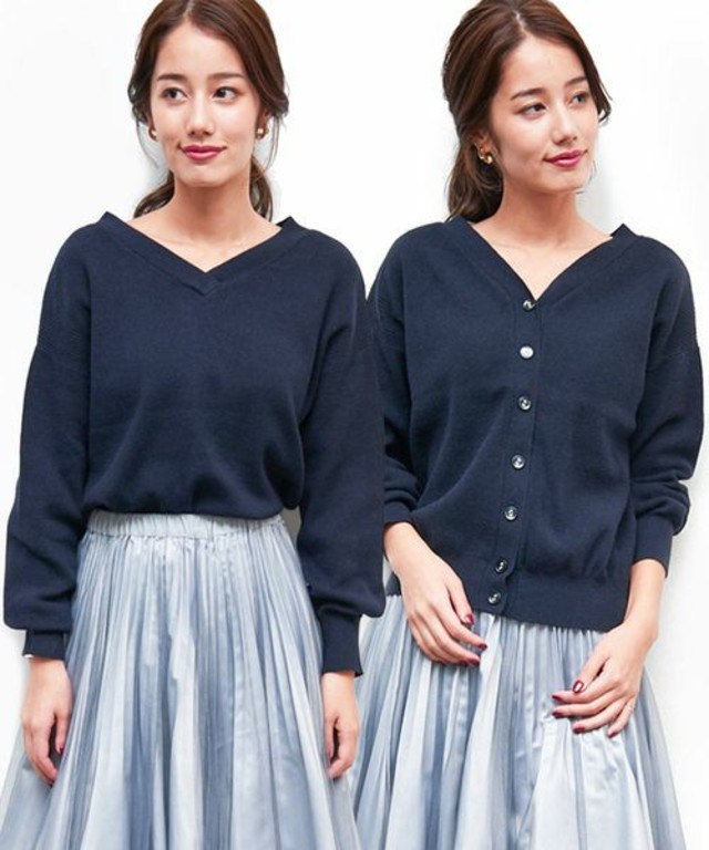 MACHINE WASHABLE/2WAY/ボタン付Vネックニットプルオーバー