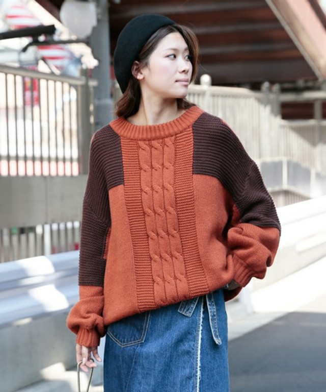 AMERI BICOLOR LOOSE KNIT TOP