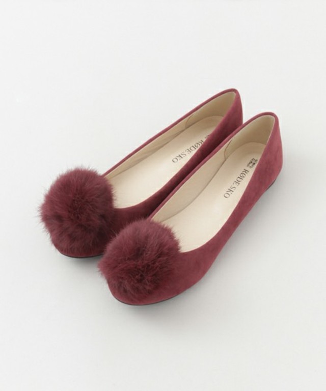 ファーボンボンフラットシューズ