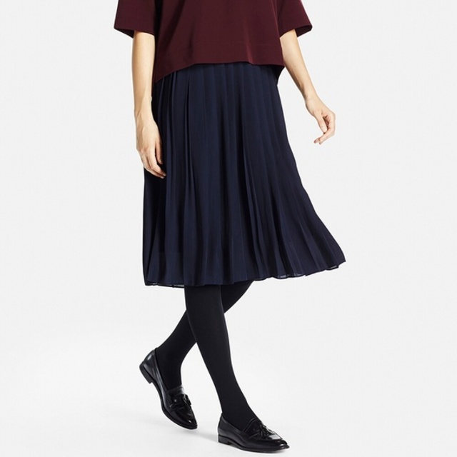 WOMEN ハイウエストシフォンプリーツミディスカート