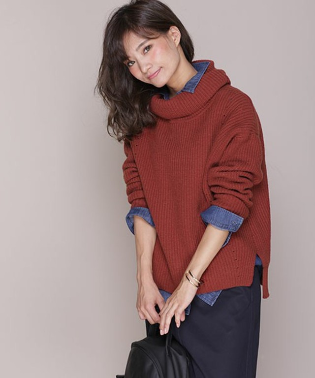 nano・universe　Couture-line（クチュールライン）片畦タートルワイドニットプルオーバー
