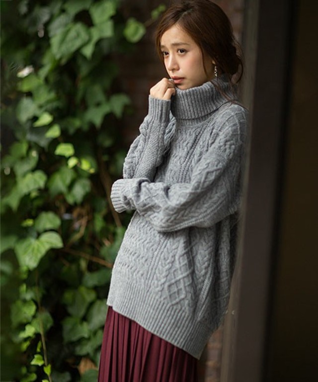 nano・universe　アラン柄タートルニットプルオーバー