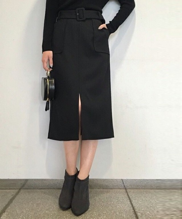 STUDIOUS ウール混ハイウエストスリットスカート