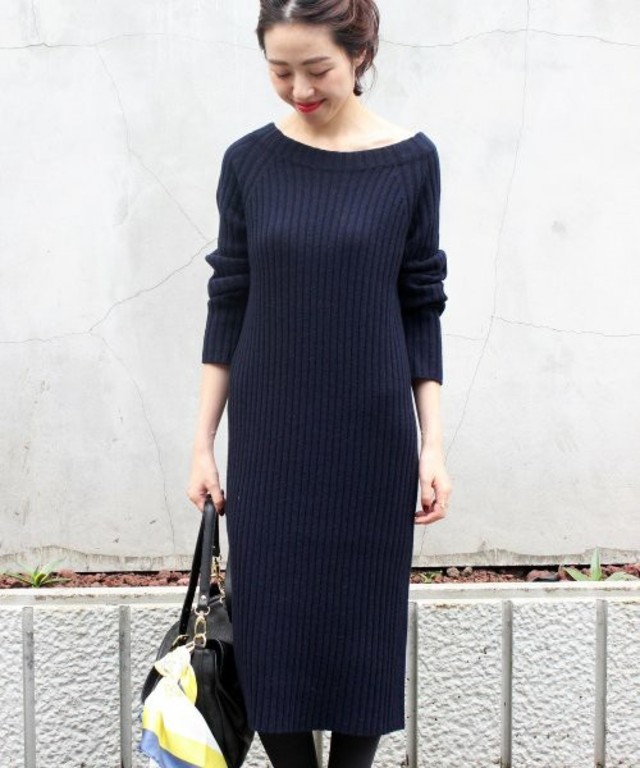 Spick & Span　カシミヤウールワイドリブワンピース