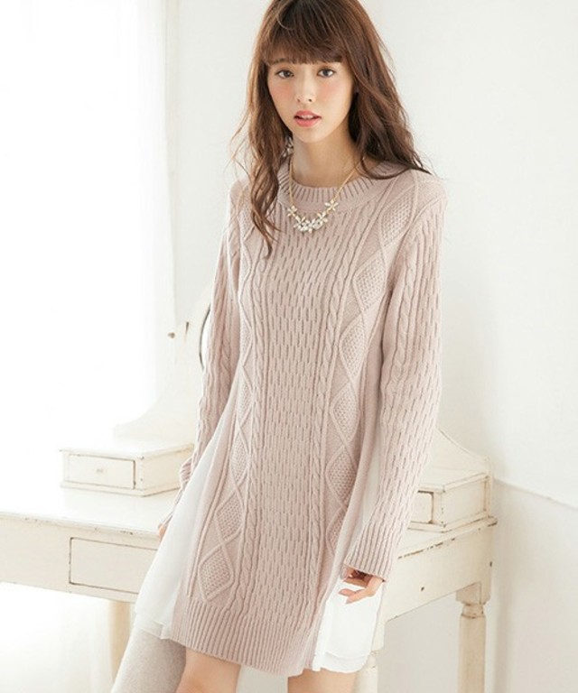 Color シフォンドッキングニットワンピース