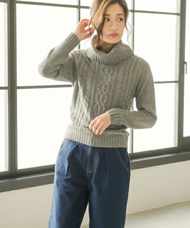 Re:EDIT [リエディ]ケーブル編みオフタートルニットトップス/セーター/ニットトップス