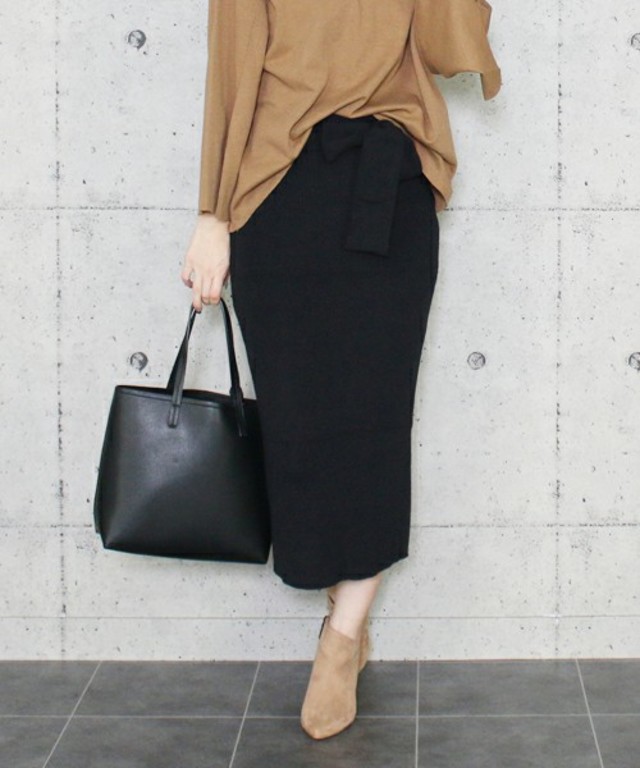 reca ウエストリボンリブニットロングスカート