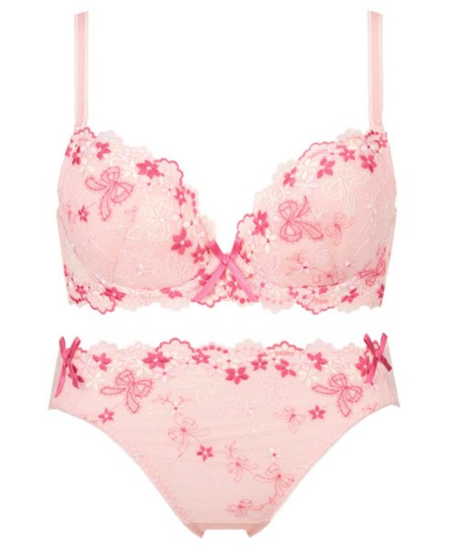 リボン＆小花柄ブラ+ショーツセット