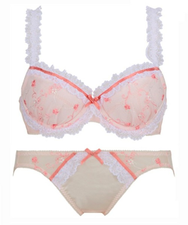 レースフリル×リボン ブラ＆ショーツセット